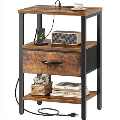 SUPERJARE Nightstand with Charging Station, USB-C Port, Bedside Table