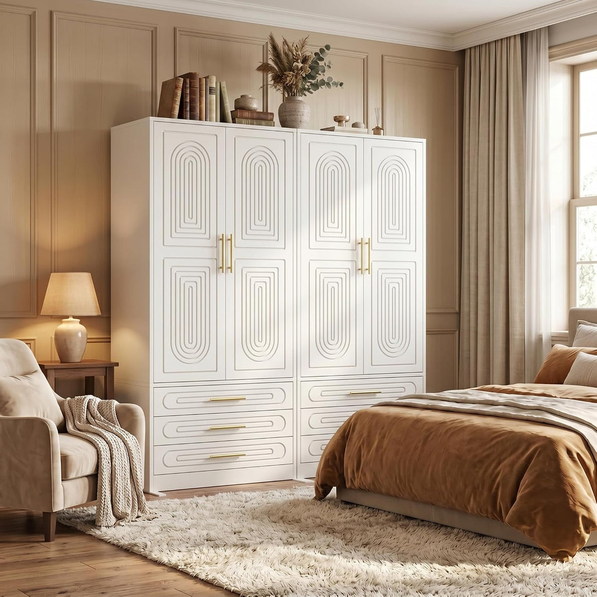 4 Doors Armoire Wardrobe Closet with Drawer & Doors, 71 inch Tall Wardrobe