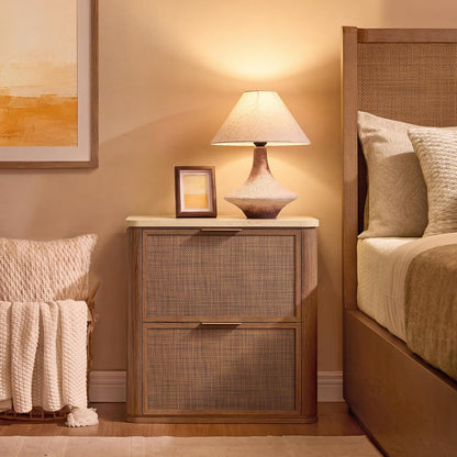 Night Stand Set 2, Rattan Nightstand with 2 Drawers
