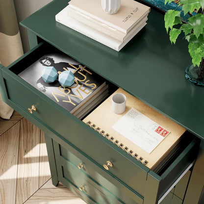 Garvee 5 Drawer Dresser for Bedroom, Modern Tall Chest of Drawers with Metal Knobs, Wooden Clothes Storage Organizer for Closet, Nursery, Living Room, Apartment, Green