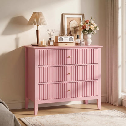 RoyalCraft 6 Drawer Dresser, Fluted Modern Wood Chest of Drawers, Long Dresser for Bedroom TV Stand Storage Cabinet for Living Room, Blue