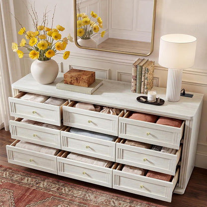 9 Drawer Dresser for Bedroom, 63” Chest of Drawers with Charging Station