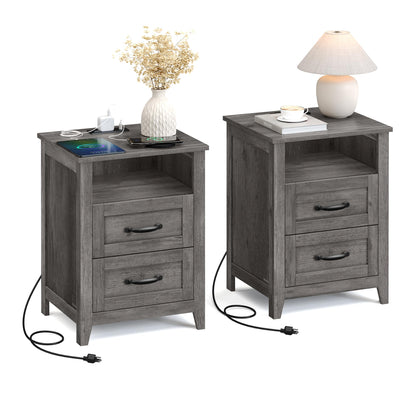 VASAGLE Set of 2 Nightstands with 2 Drawers and Charging Station