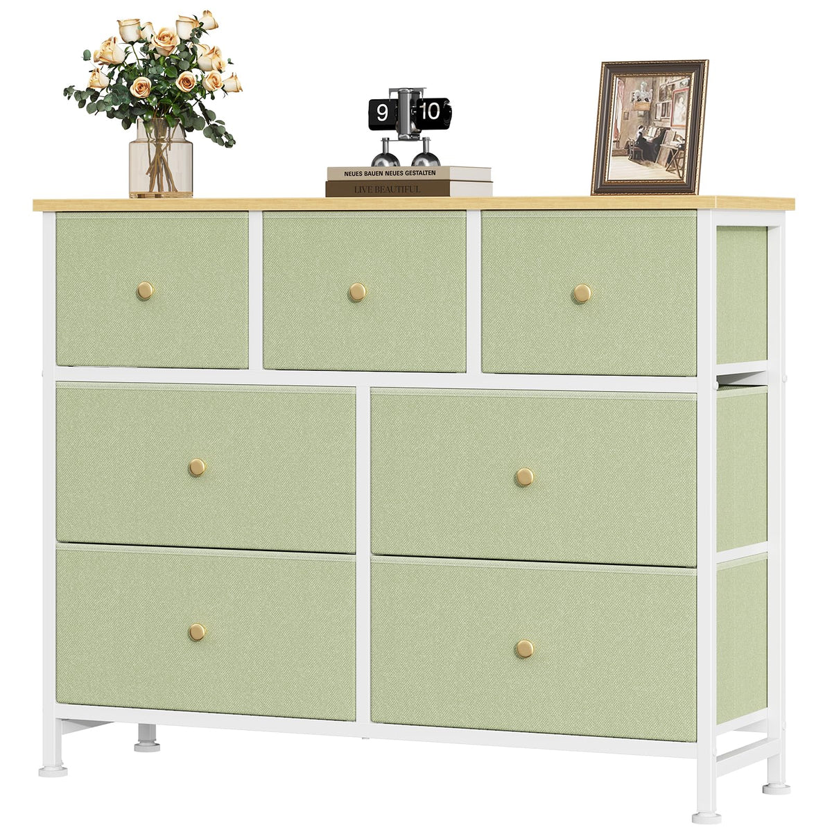 OLIXIS Black Dresser for Bedroom with 7 Fabric Drawers Storage Organizer