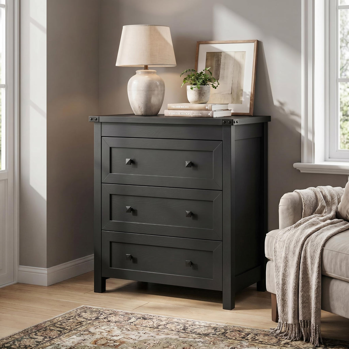 BORNOON 9-Drawer Dresser, Modern Wooden Storage Chest of Drawers, Dresser TV Stand, Wood Drawer Organizer with Metal Handles for Bedroom, Living Room, Hallway