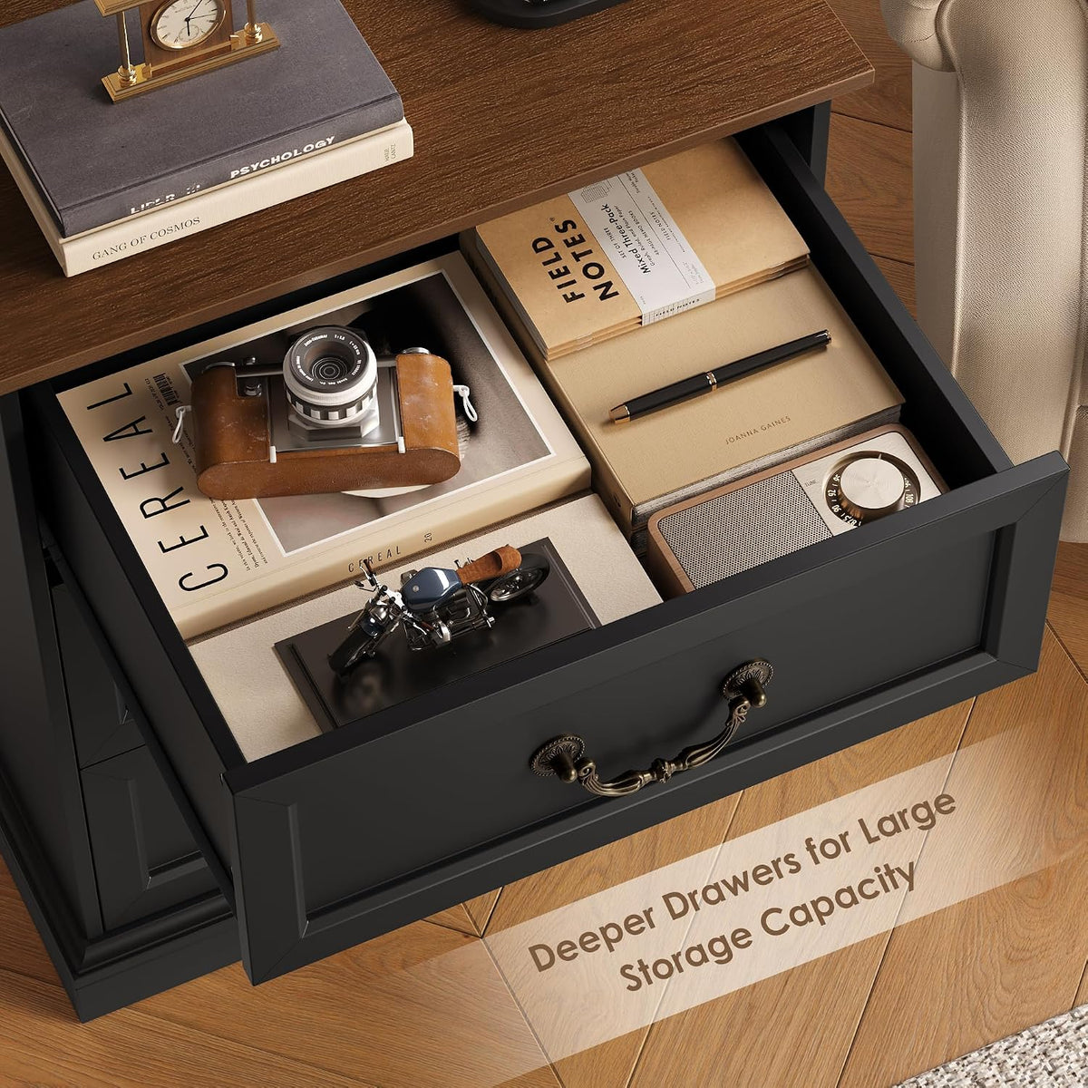 FINETONES Nightstands Set of 2 with Charging Station, 3 Drawer Night Stand