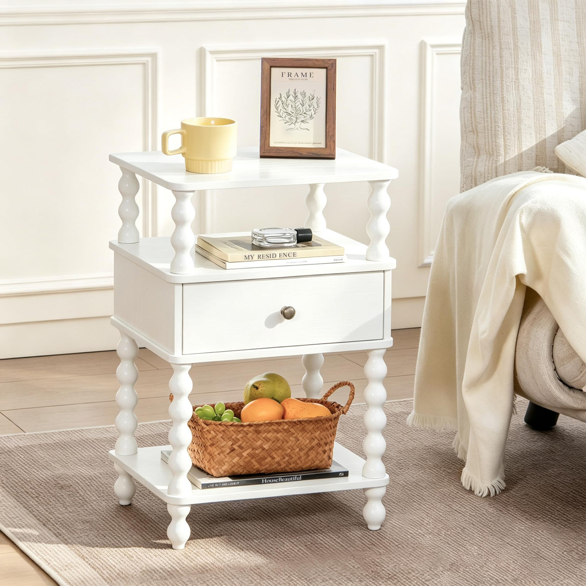 AWASEN Nightstand with Drawer, Walnut Bedside Table with Storage, End Table