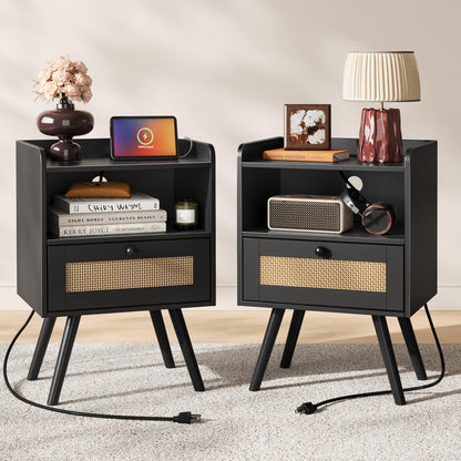 SUPERJARE Nightstands Set of 2, Night Stands with Charging Station