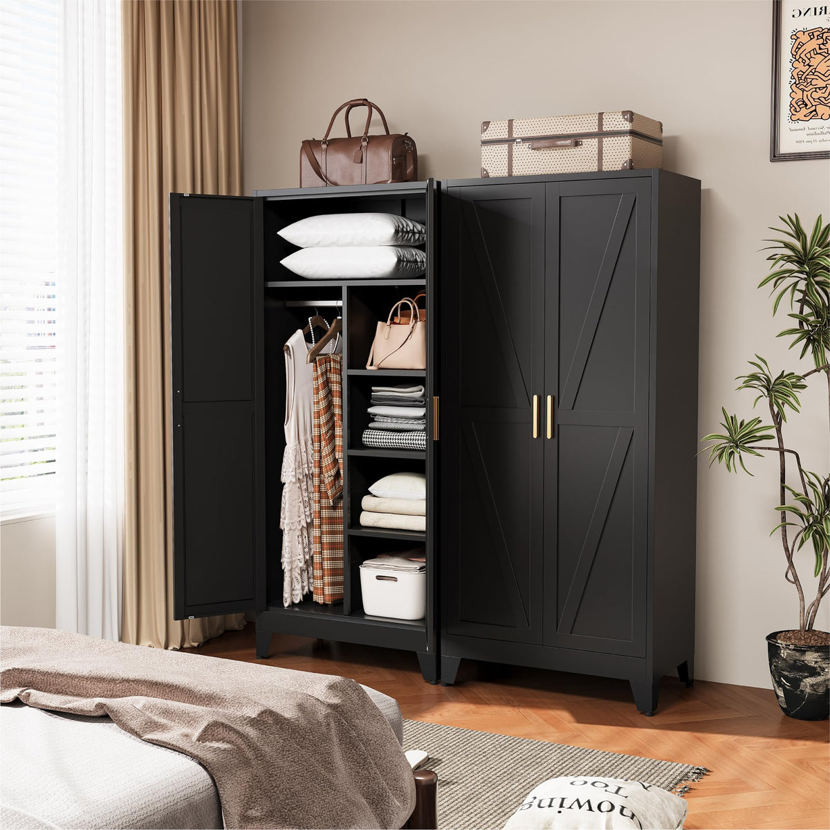 COFaR Peacock Blue Armoire Wardrobe, 71" Metal Closet with Reversible Hanging & Shelving Sections, Freestanding Storage Cabinet with Top Compartment & Adjustable Shelves