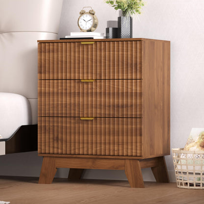 Black Nightstand Set of 2,24" Wide End Table with 3 Large Drawers & Metal Handles,Rustic Farmhouse Wood Small Dresser,Bedside Table,Modern Chest of Drawers for Bedroom,Living Room