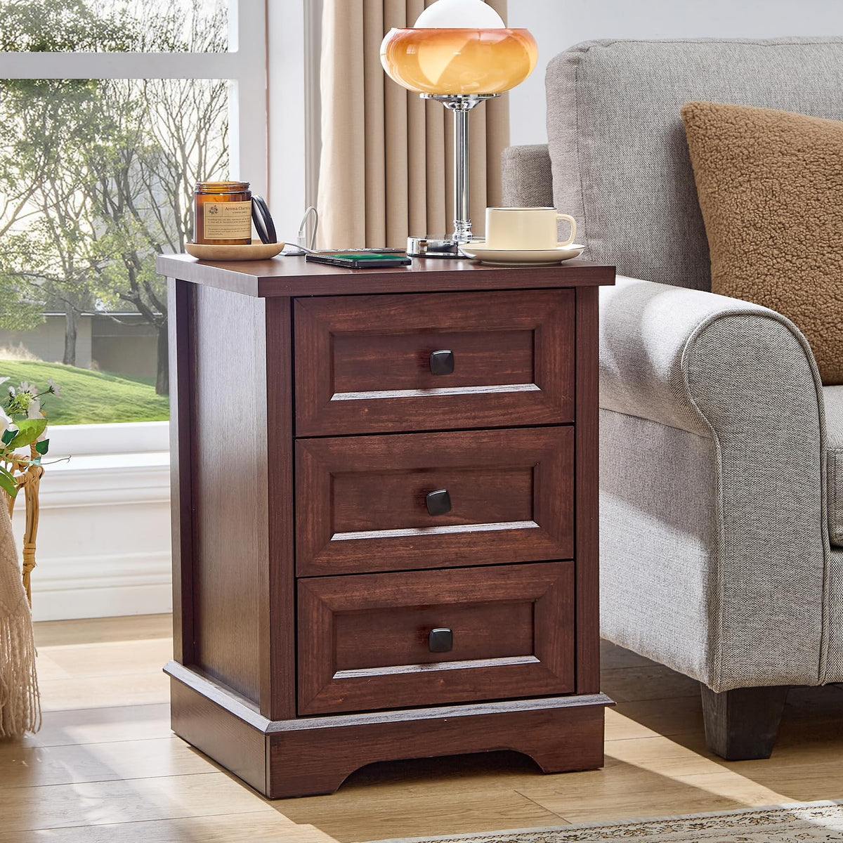 SOOWERY Farmhouse Dresser for Bedroom, Tall Chest of Drawers, Dark Cherry