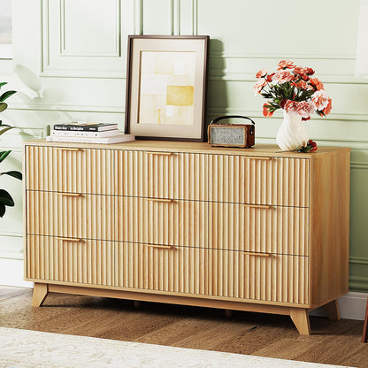 VINGLI Fluted Tall Dresser 5 Drawer, 23.66" W Chest of Drawers, Walnut Wood Dresser for Bedroom Mid Century Modern with Rounded Edge, 23.66" W*15.59" D*44.88" H
