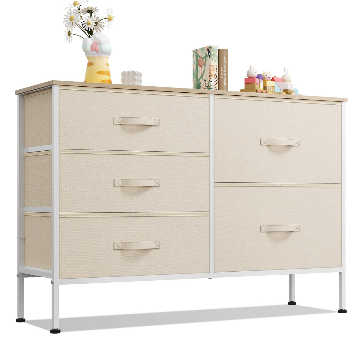 WLIVE Black Dresser for Bedroom, 5 Fabric Chest of Drawers