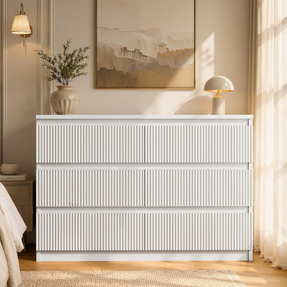 Jocoevol 6 Drawer Fluted Dresser, Modern Chest of Drawers for Bedroom with Hidden Handles, Wood Storage Organizer Cabinet for Living Room & Entryway, White (15.7" D x 47.3" W x 31.6" H)