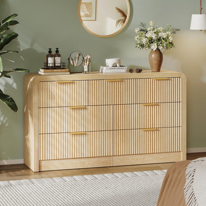 Decofy 47" W Fluted 6-Drawer Dresser for Bedroom, Walnut