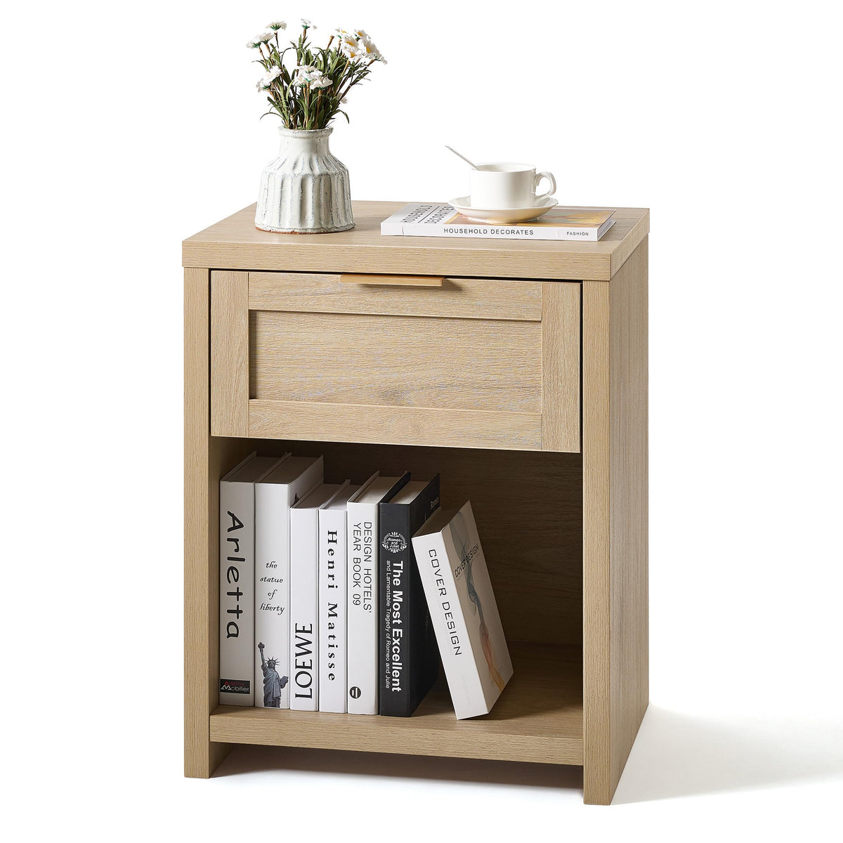 Walsham Nightstands Set of 2, XL Farmhouse Bedside Table, Special Walnut