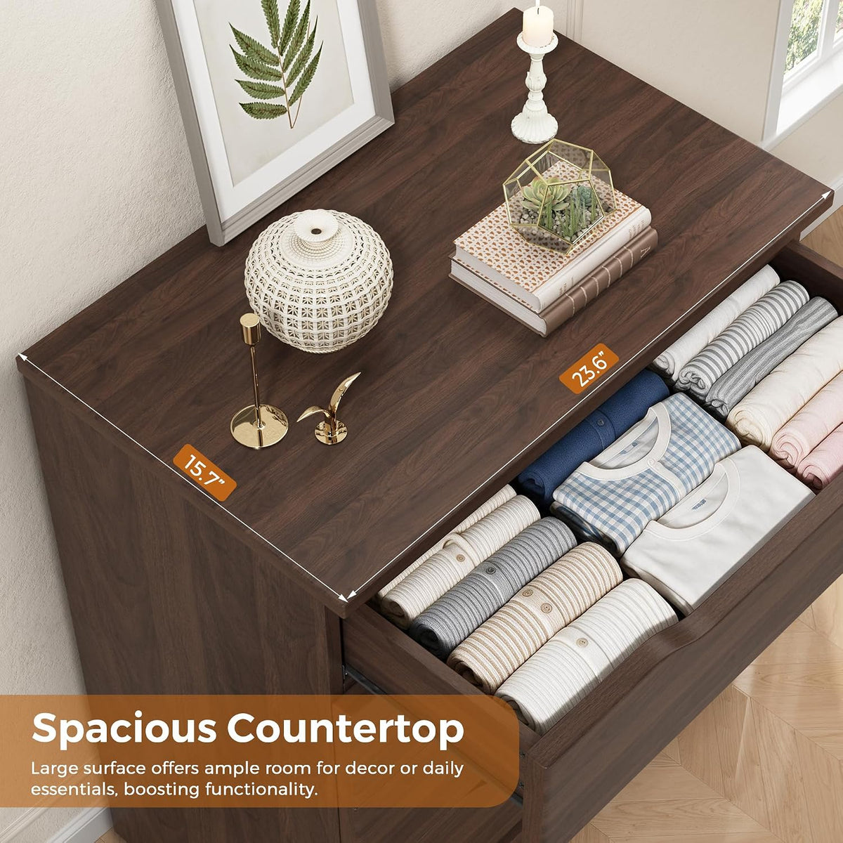 Jocoevol Brown 5 Drawer Dresser for Bedroom, Modern Tall Chest of Drawers