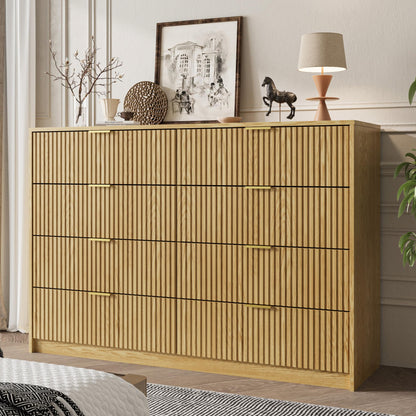 MAISONARIA 55" Wide Fluted 6-Drawer Double Dresser for Bedroom, Black