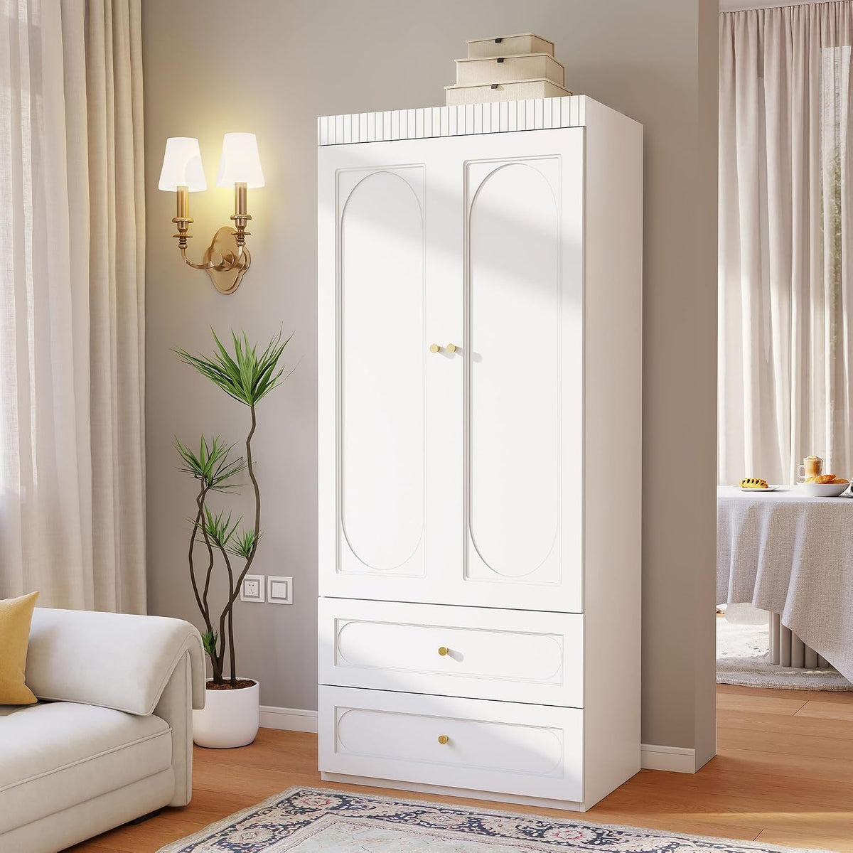 White Wooden Wardrobe Closet with 2 Doors, 75" Tall x 32" Wide