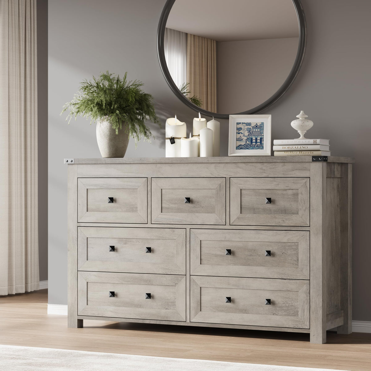 BORNOON 9-Drawer Dresser, Modern Wooden Storage Chest of Drawers, Dresser TV Stand, Wood Drawer Organizer with Metal Handles for Bedroom, Living Room, Hallway
