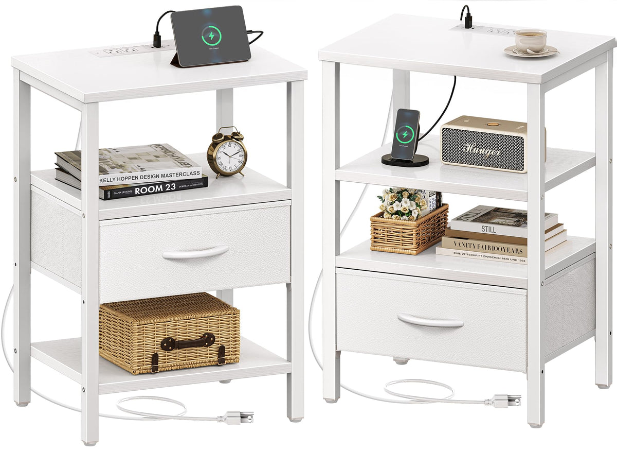 SUPERJARE Nightstand with Charging Station, USB-C Port, Bedside Table