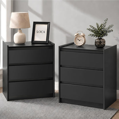 Black Nightstand with Charging Station, 24"H, 2 Drawers & Shelf