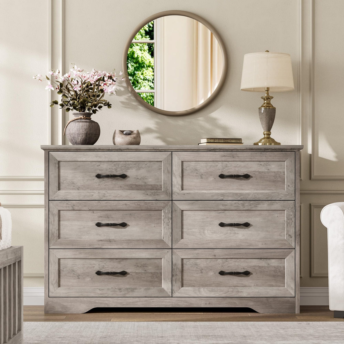 Garvee Farmhouse Wood 43.9" Tall 5 Drawer Dresser for Bedroom, Black