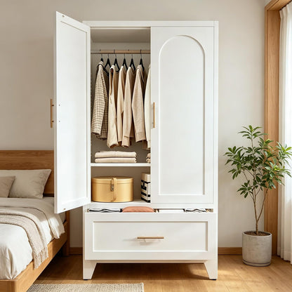 60" Tall Steel Wardrobe Closet with Hanging Rod, 2 Doors,White
