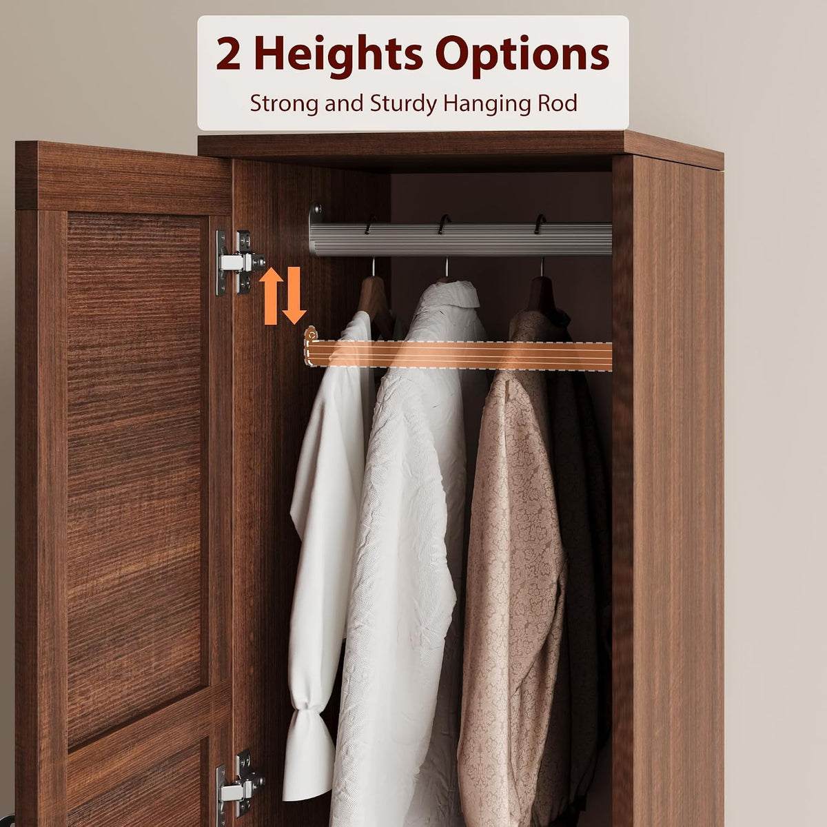 72" Wooden Armoire Wardrobe Closet – 2 Doors, Hanging Rod, 18 Adjustable Shelves, Narrow Bedroom Storage Organizer – Walnut Finish,Brown