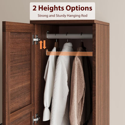 72" Wooden Armoire Wardrobe Closet – 2 Doors, Hanging Rod, 18 Adjustable Shelves, Narrow Bedroom Storage Organizer – Walnut Finish,Brown