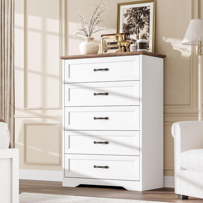 Garvee Farmhouse Wood 43.9" Tall 5 Drawer Dresser for Bedroom, Black