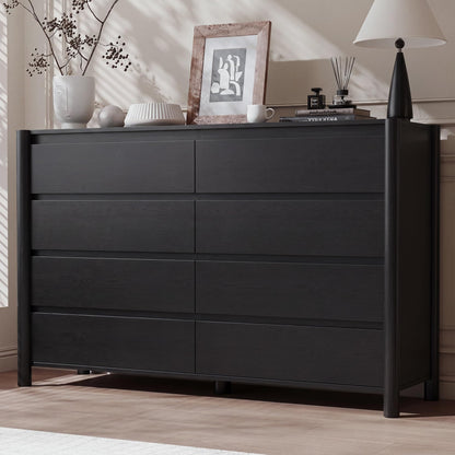 CHUWELL 63" Wide Walnut 9 Drawer Dresser for Bedroom with Solid Wood Legs