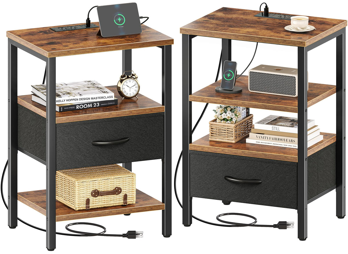 SUPERJARE Nightstand with Charging Station, USB-C Port, Bedside Table