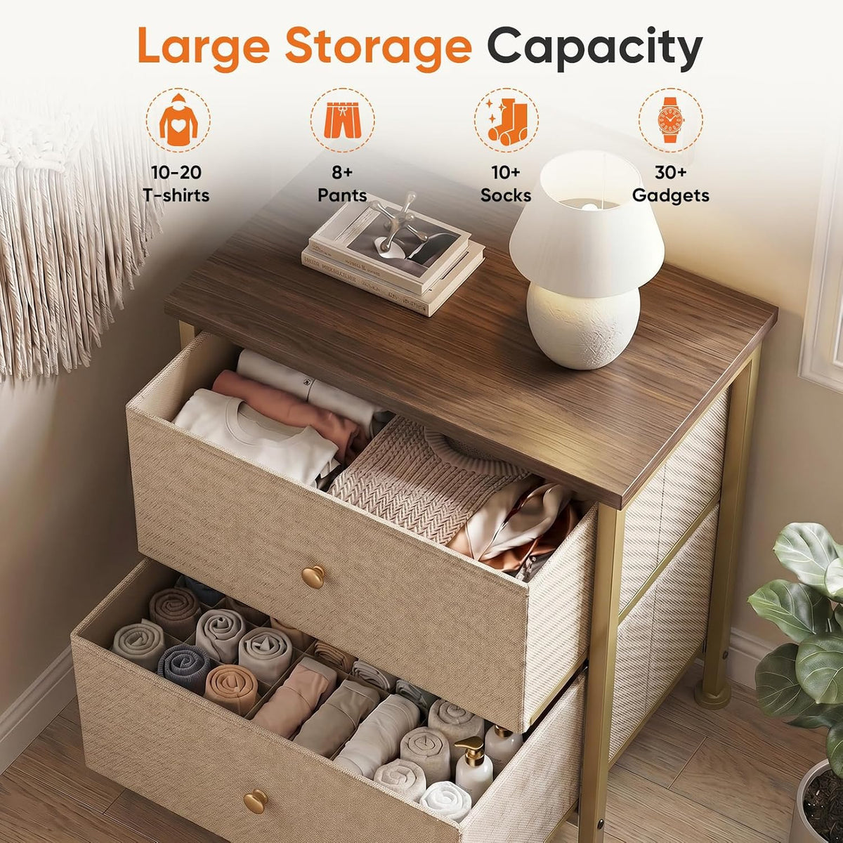 Sweetcrispy Nightstands Set of 2 with 2 Storage Drawer, Small Bedside Table