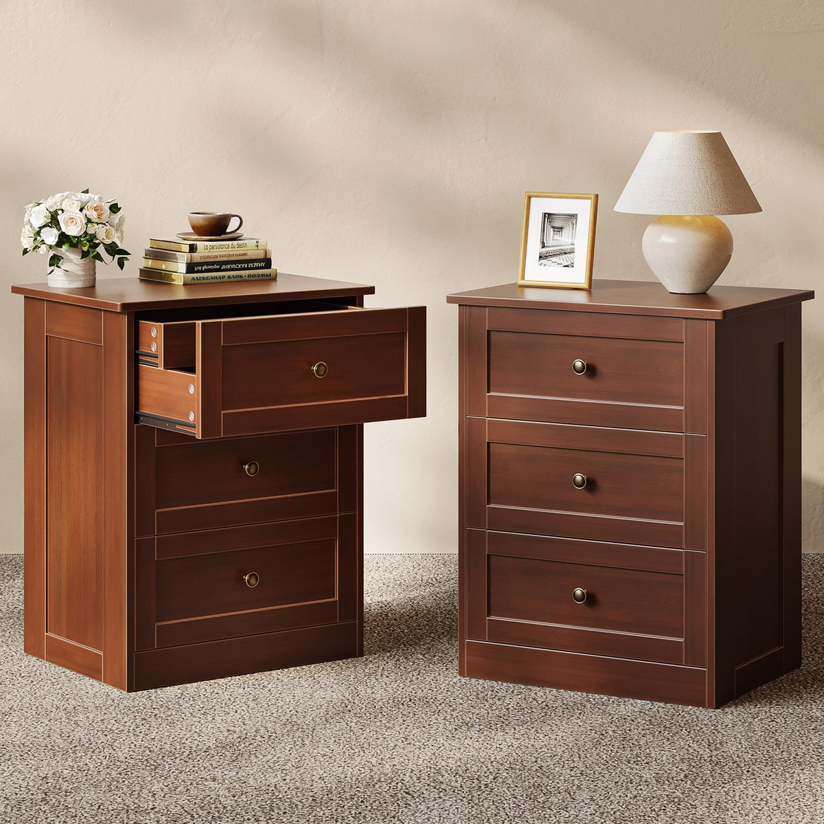 wanan Nightstands Set of 2 with Hidden Drawer, White