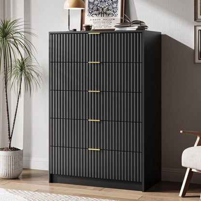 MAISONARIA 55" Wide Fluted 6-Drawer Double Dresser for Bedroom, Black