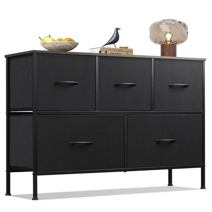 WLIVE Wide Dresser for Bedroom, 5 Drawer Chest of Drawers, Dark Grey
