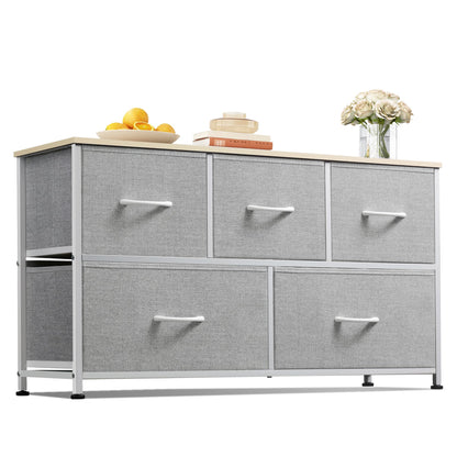WLIVE Wide Dresser for Bedroom, 5 Drawer Chest of Drawers, Dark Grey