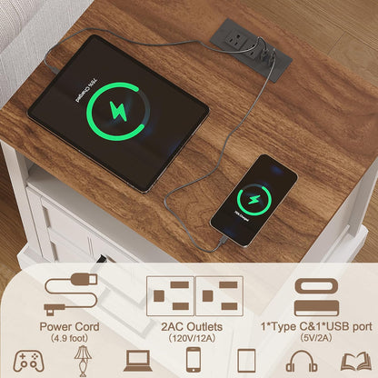 ChooChoo Farmhouse Night Stands with Charging Station Set of 2, 2 Drawers