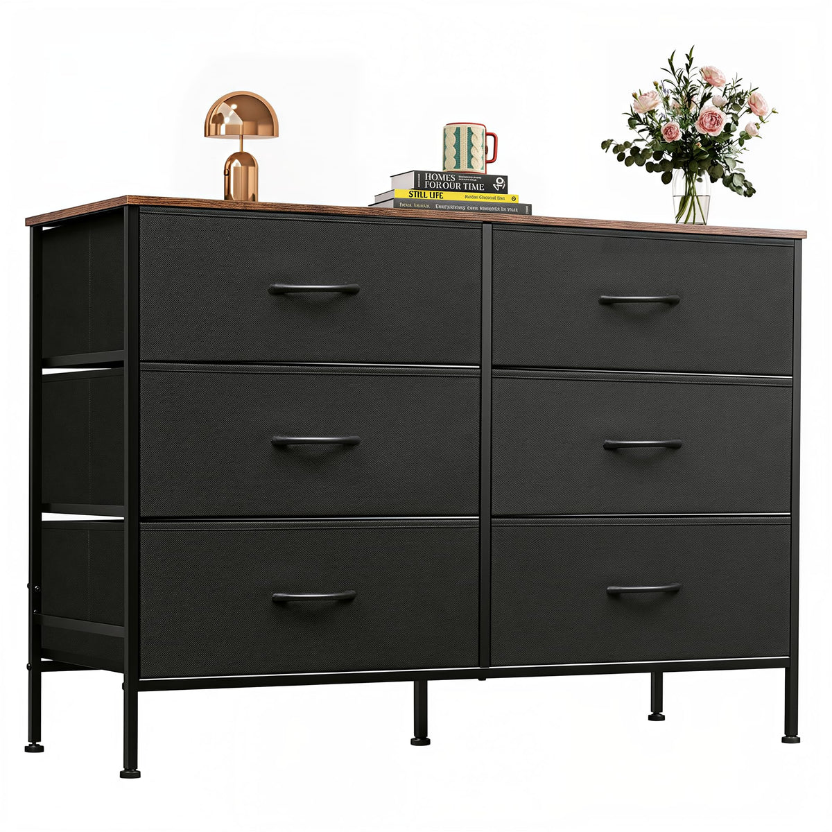 WLIVE Dresser for Bedroom with 6 Fabric Drawers, Rustic Brown