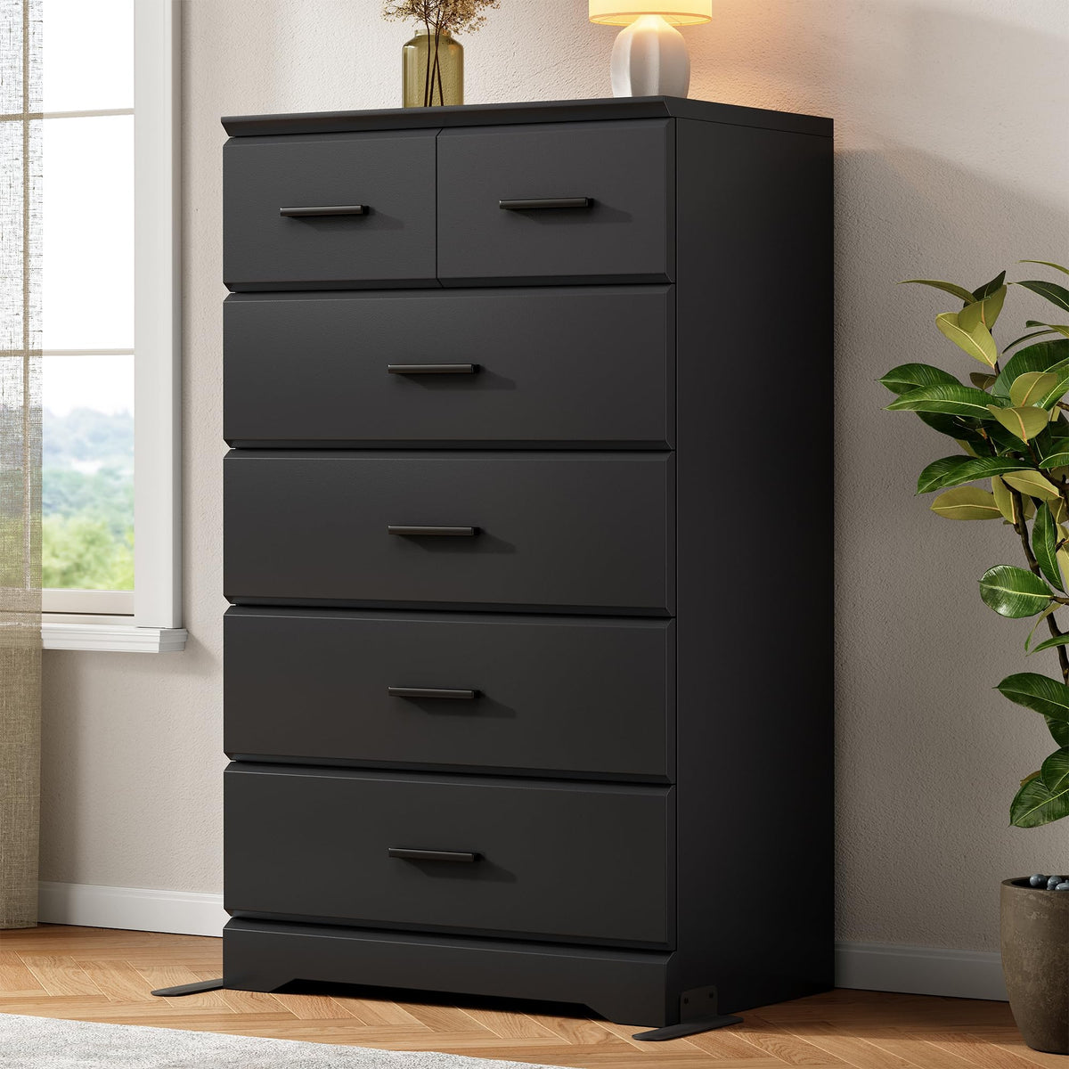 Jocoevol Brown 6 Drawer Dresser for Bedroom, Chest of Drawers with Silver Handle, Wood Storage Dresser with Deep Drawers for Bedroom, Living Room, Hallway Entryway (52.76 * 21.26 * 7.87 in)