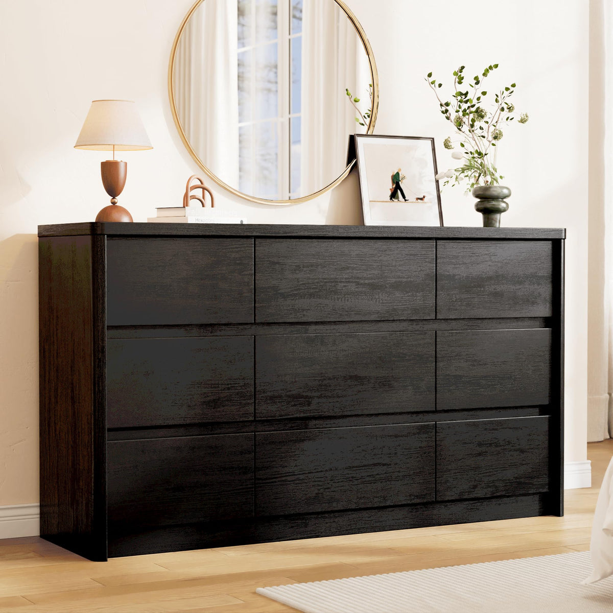 Walnut Dresser for Bedroom, 5 Drawer Dresser with Wood Legs, 47.2" Tall Wood Dresser, Mid Century Modern Chest of Drawers, Large Storage Bedroom Furniture, Walnut