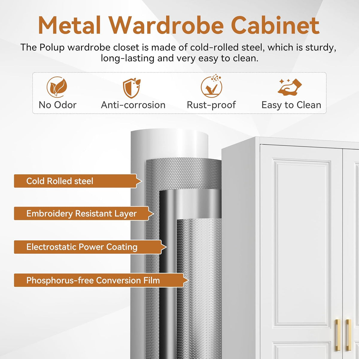 Polup 71" Metal Armoire Wardrobe Closet with Doors and Adjustable Shelves