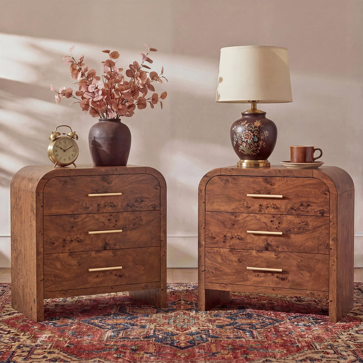 Night Stand Set of 2, 3-Drawer