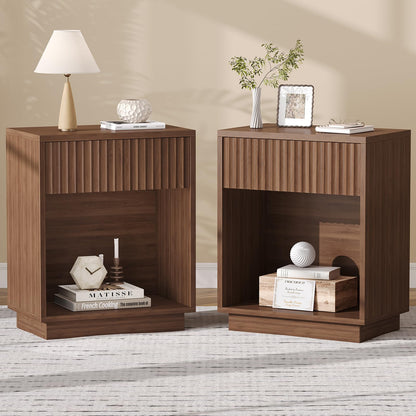 Fluted Nightstands Set of 2, Mid Century Bedside End Side Table