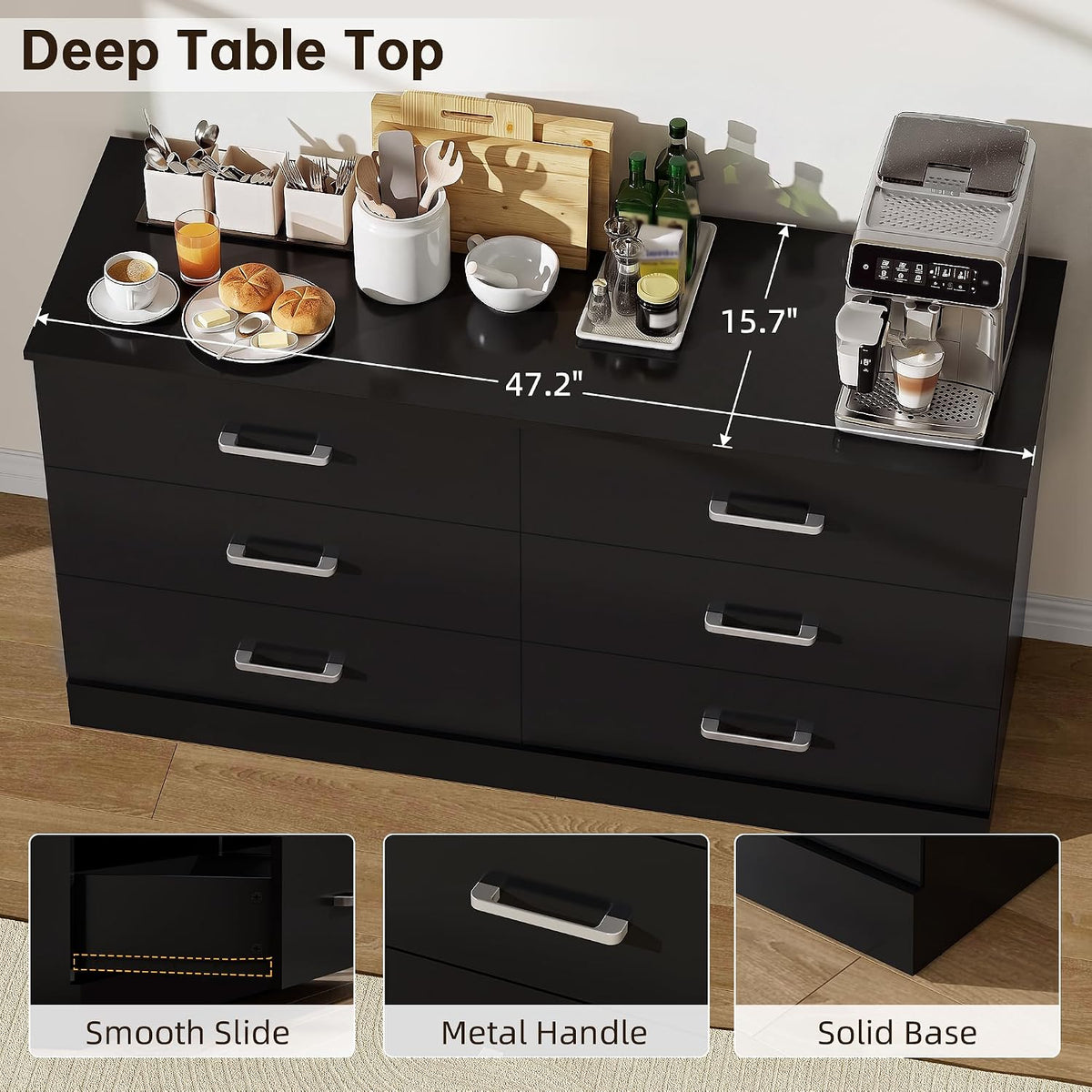 YESHOMY 6 Dressers for Bedroom, Chest of Drawers, Dark Black