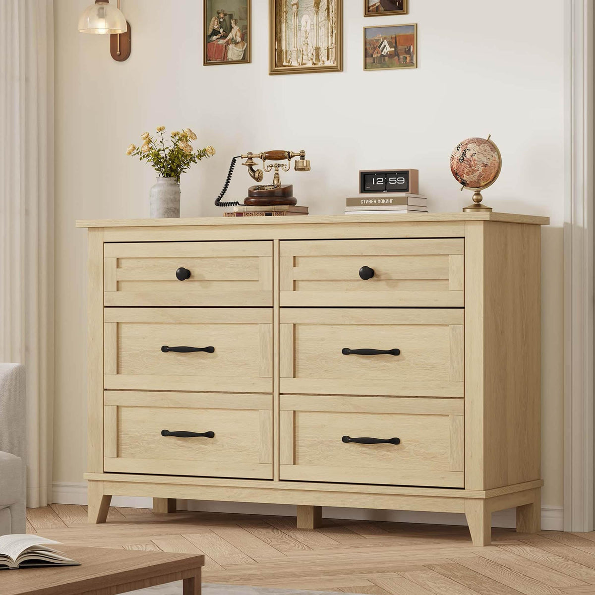 GarveeHome 6 Dresser for Bedroom, 47 in Wide Drawer Dresser with Storage Freestanding, Wooden Closet Storage Chest for Living Room, Bedroom, Entryway, Ash Grey