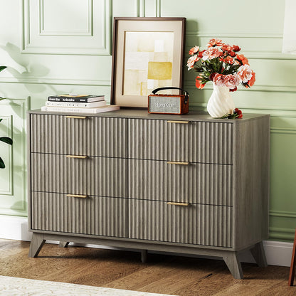 VINGLI Fluted Tall Dresser 5 Drawer, 23.66" W Chest of Drawers, Walnut Wood Dresser for Bedroom Mid Century Modern with Rounded Edge, 23.66" W*15.59" D*44.88" H
