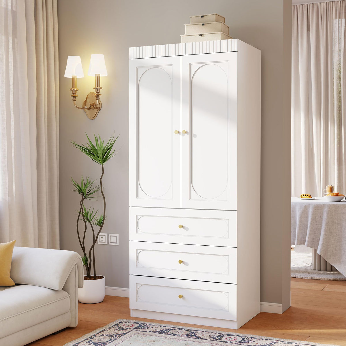 White Wooden Wardrobe Closet with 2 Doors, 75" Tall x 32" Wide
