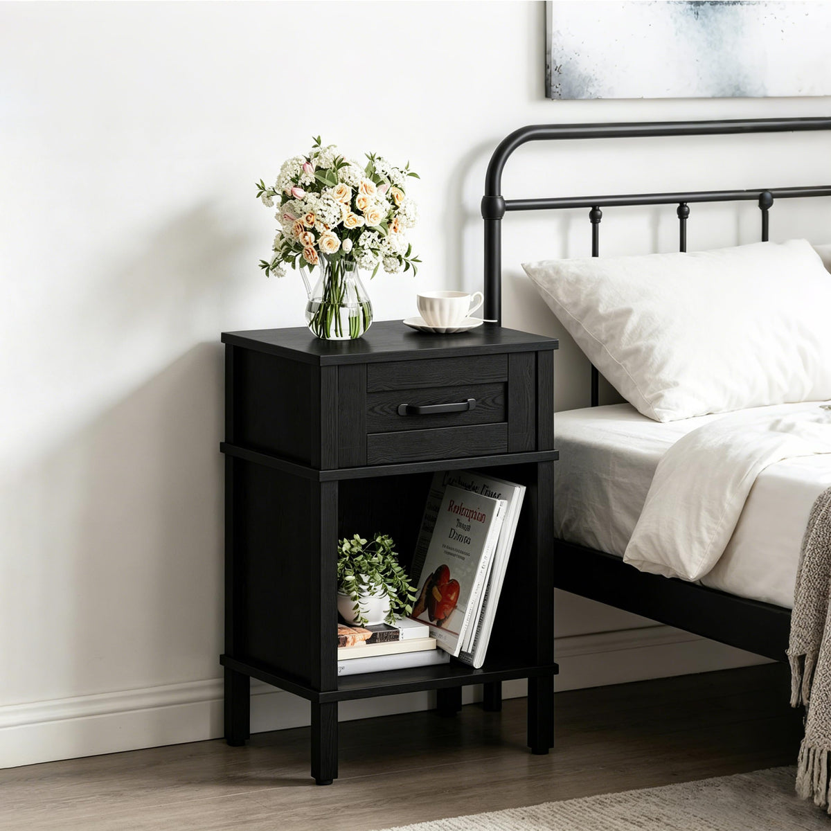 White Farmhouse Nightstands, Nightstand with Drawers, Small Bedside Table